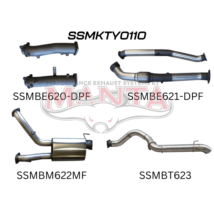 Toyota Landcruiser VDJ200 V8 DPF 3in Dual Turbo Back, Centre Muffler, Single 4in Tailpipe Exit